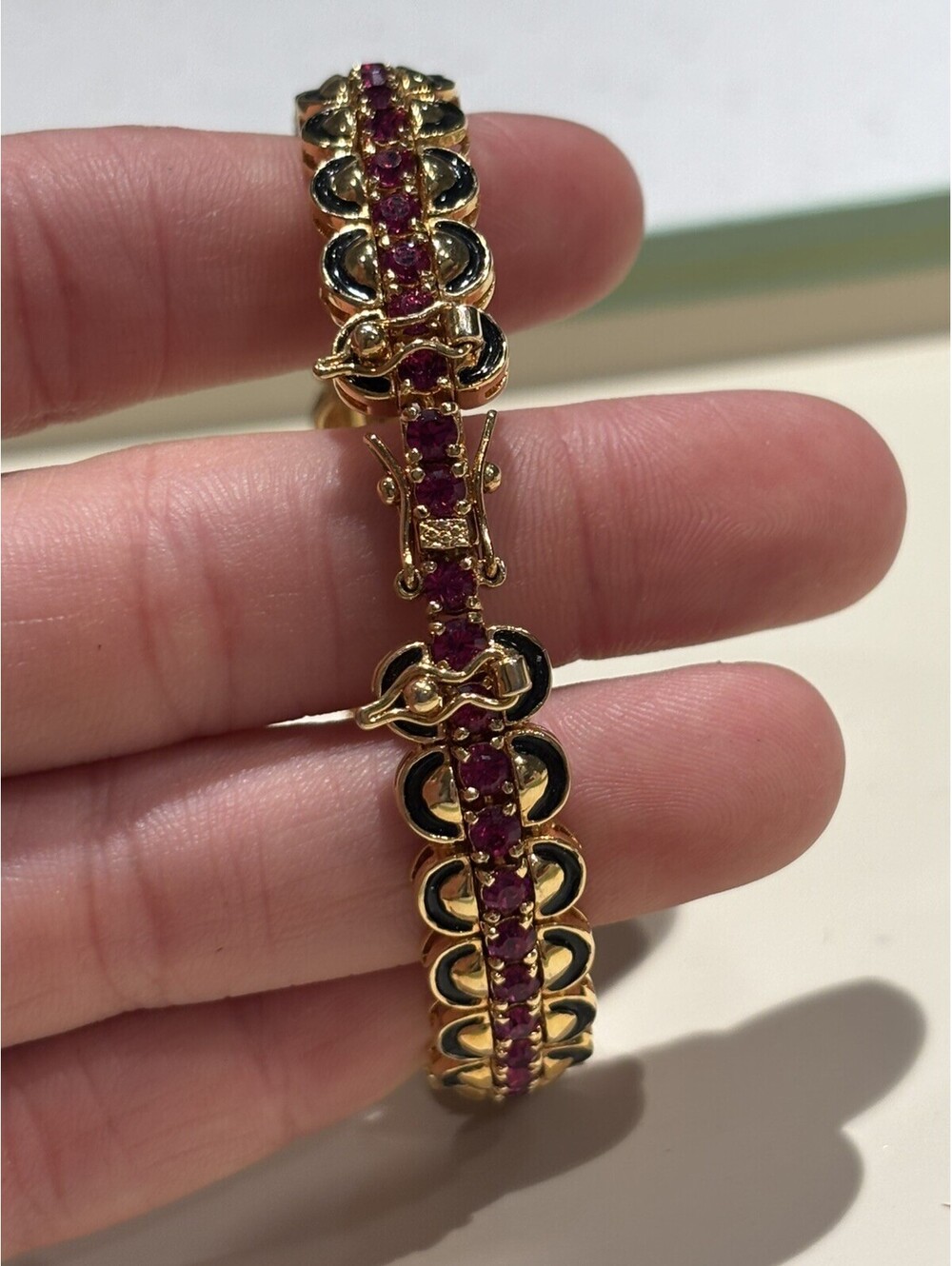 JOAN RIVERS Gold Tone Sim. Ruby Bracelet & Gold Tone Enamel Enhancer Bracelet